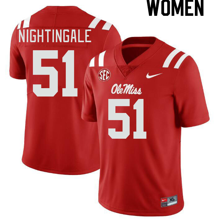 Women #51 Trey Nightingale Ole Miss Rebels College Football Jerseys Stitched-Red